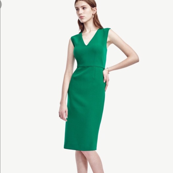 Ann Taylor Dresses & Skirts - NAVY BLUE Piped double weave sheath dress v-neck